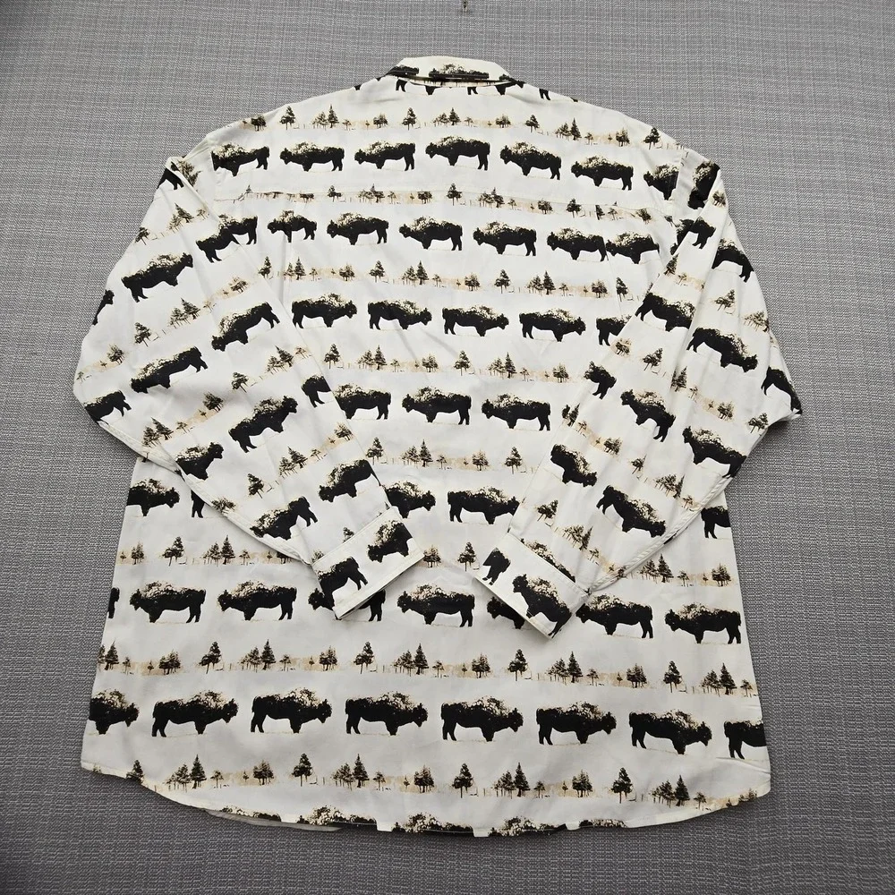 Barn Fly Shirt Mens Large White Bison Print Long Sleeve Button Up Western USA - Picture 8 of 10